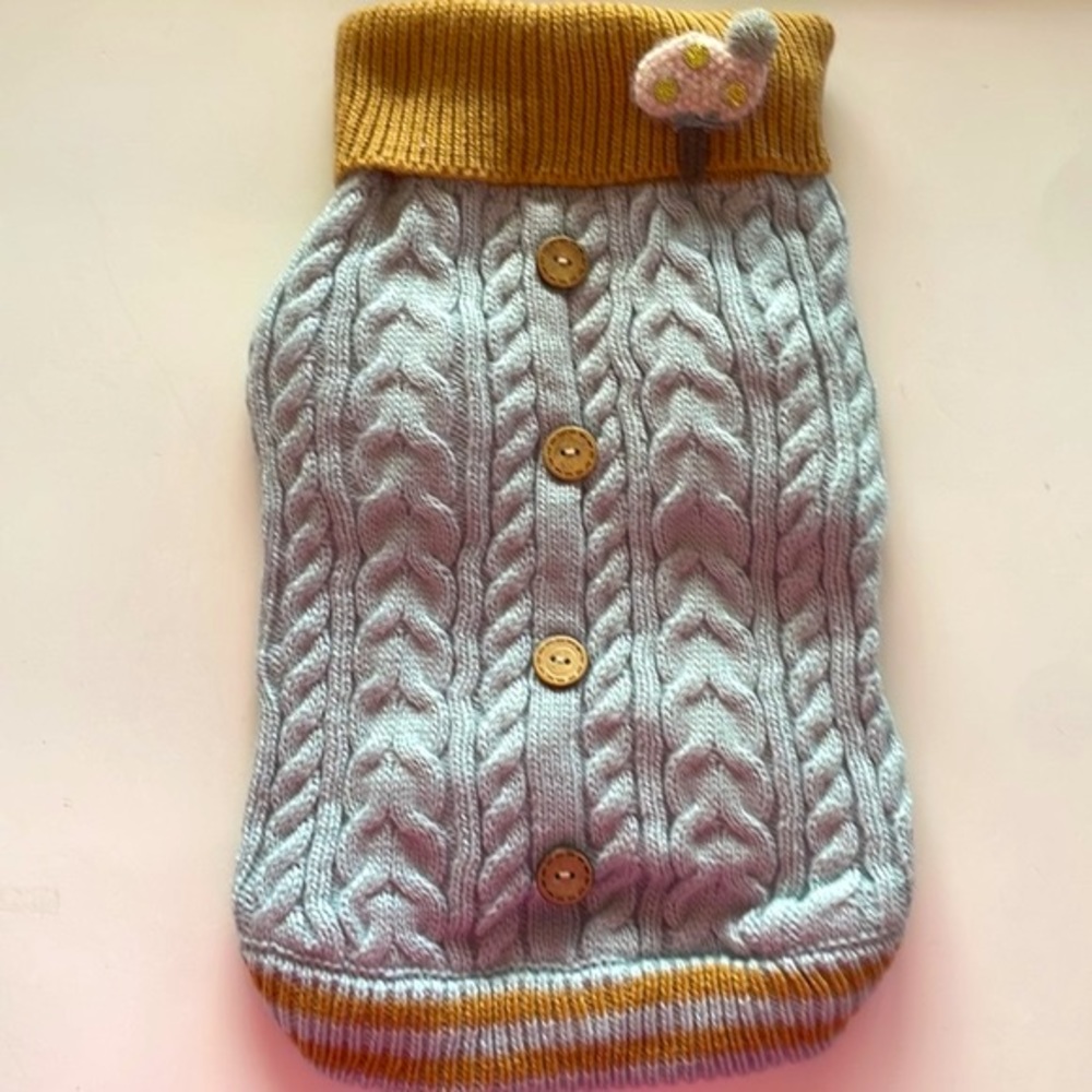 Pet Circle Cable Knit Sweater Blue/Brown Size L (4.5-6kg)